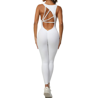 Seamless Peach Yoga Jumpsuit Quick Dry Beautiful Back Design Wrinkle Resistant High Waisted for Lift and Comfort