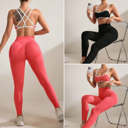 Seamless Color Block Sports Bra and High Waisted Peach Lift Yoga Set for Comfort Style and Performance