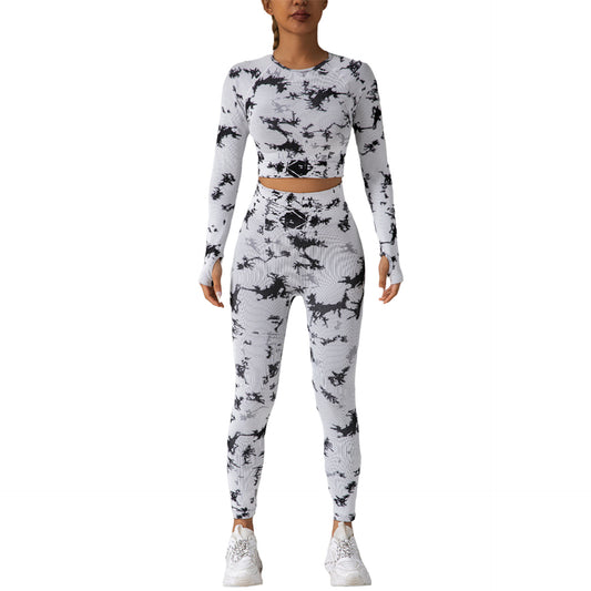 Tie Dye Long Sleeve Yoga Pants Set High Performance Butt Lifting Running Fitness Leggings with Exceptional Stretch