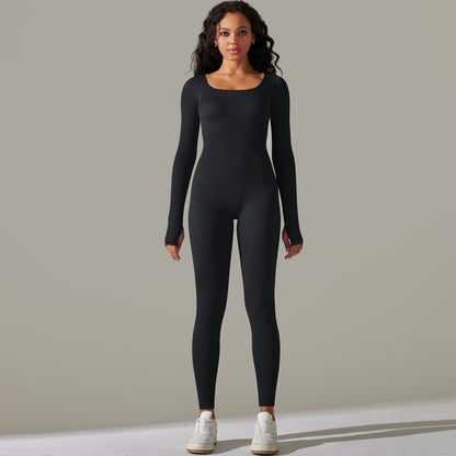 Seamless Ribbed Long Sleeve Yoga Bodysuit Breathable Quick Dry Running and Fitness Apparel for Comfort and Performance