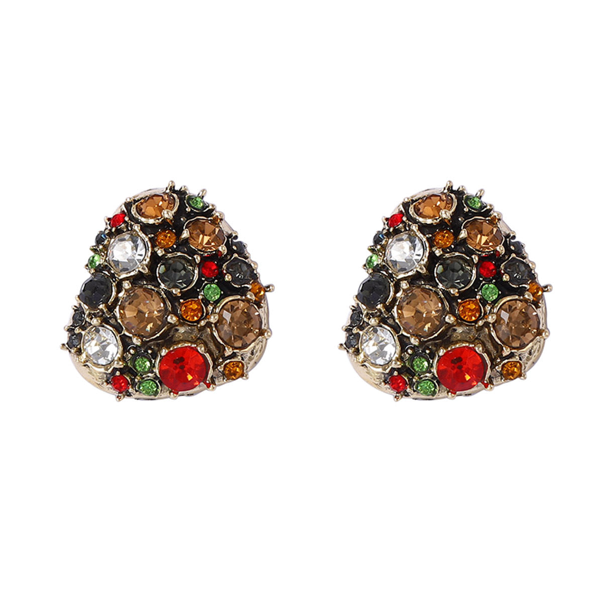 Stylish Geometric Color-Block Full Rhinestone Button Earrings - Elegant Lightweight Luxurious Statement Studs for Every Occasion