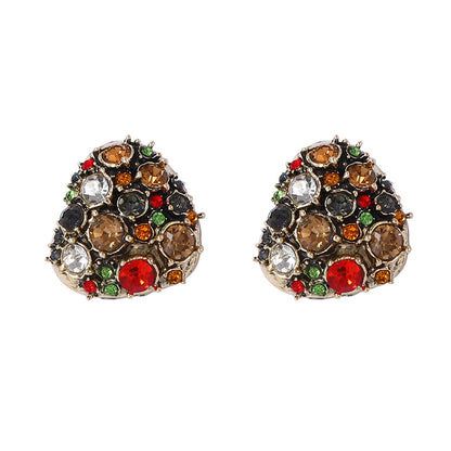 Stylish Geometric Color-Block Full Rhinestone Button Earrings - Elegant Lightweight Luxurious Statement Studs for Every Occasion