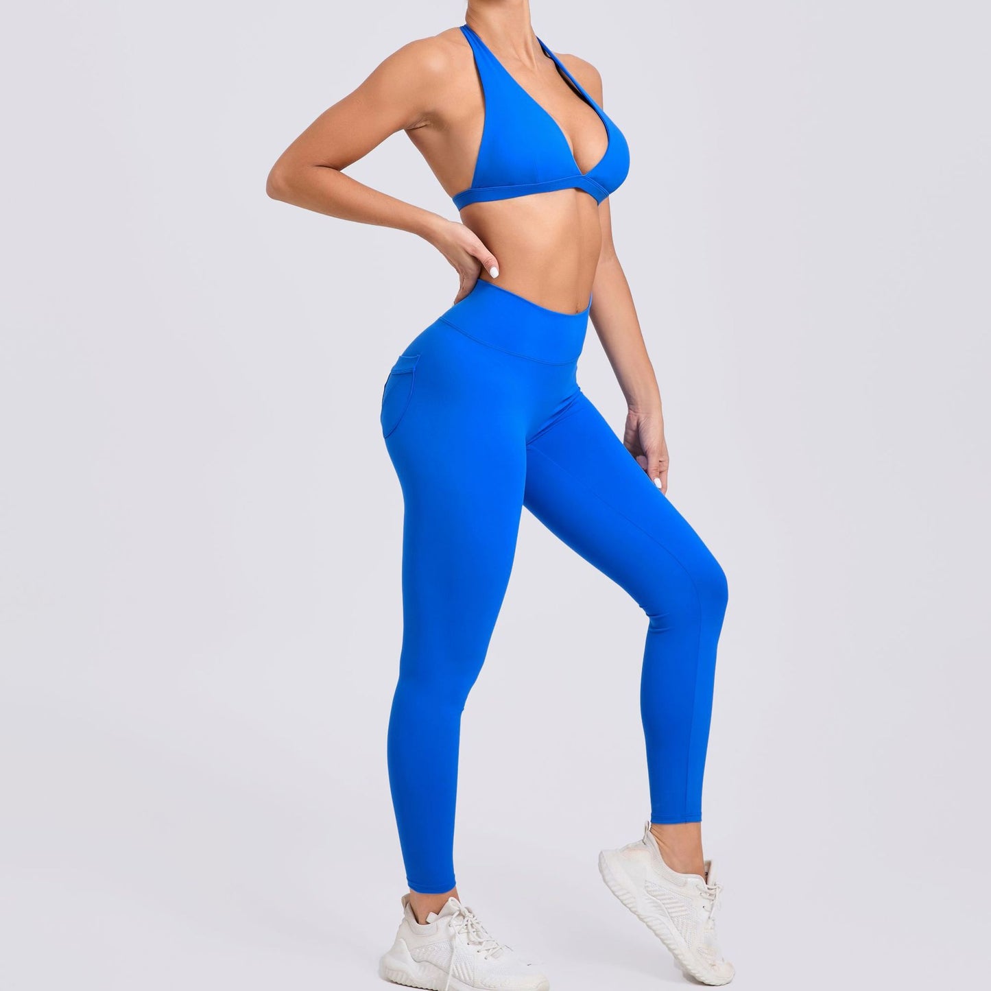 Fitness Enhanced Gym Set Sports Bra and High Waisted Yoga Pants with Butt Lifting Pockets and Elegant Waist Ruching for Comfort and Performance