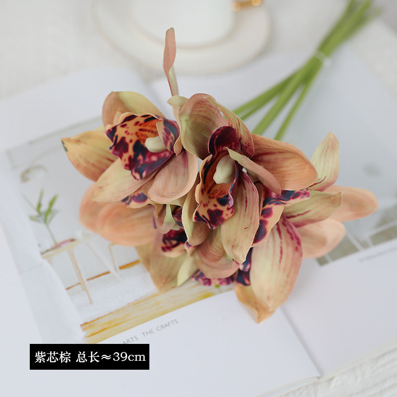 Elegant 6-Stem Artificial Orchid Flower Bouquet -  Home and Office Decor for Tea Rooms and Desks - Lifelike Faux Flowers for Lasting Beauty