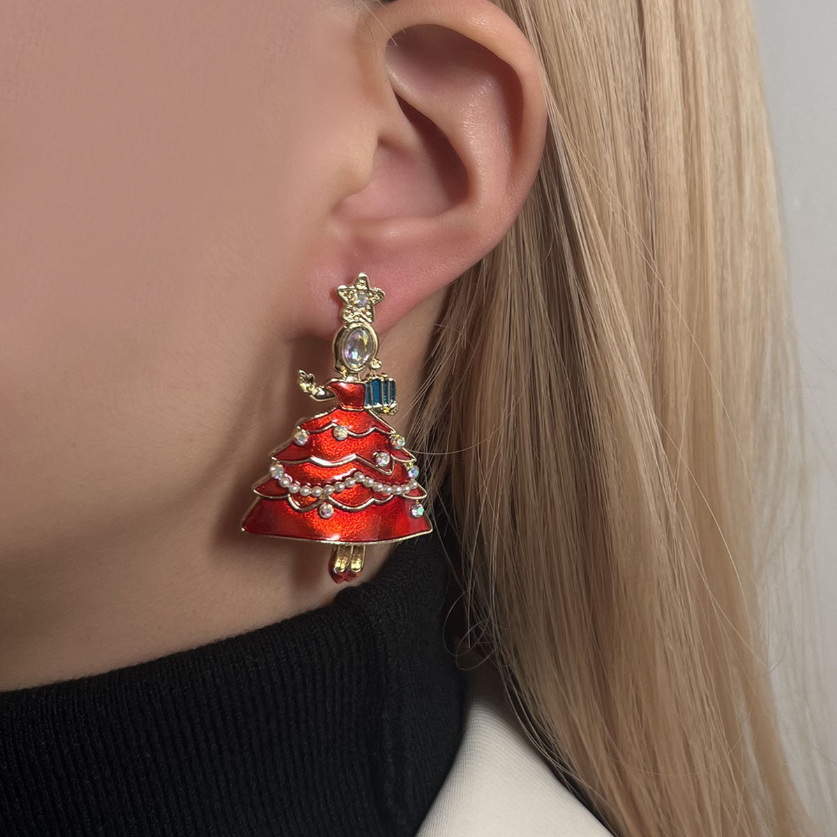 Unique Creative Design Alloy Christmas Tree Dance Earrings – Trendy & Whimsical Holiday Jewelry for a Festive Look