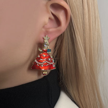 Unique Creative Design Alloy Christmas Tree Dance Earrings – Trendy & Whimsical Holiday Jewelry for a Festive Look