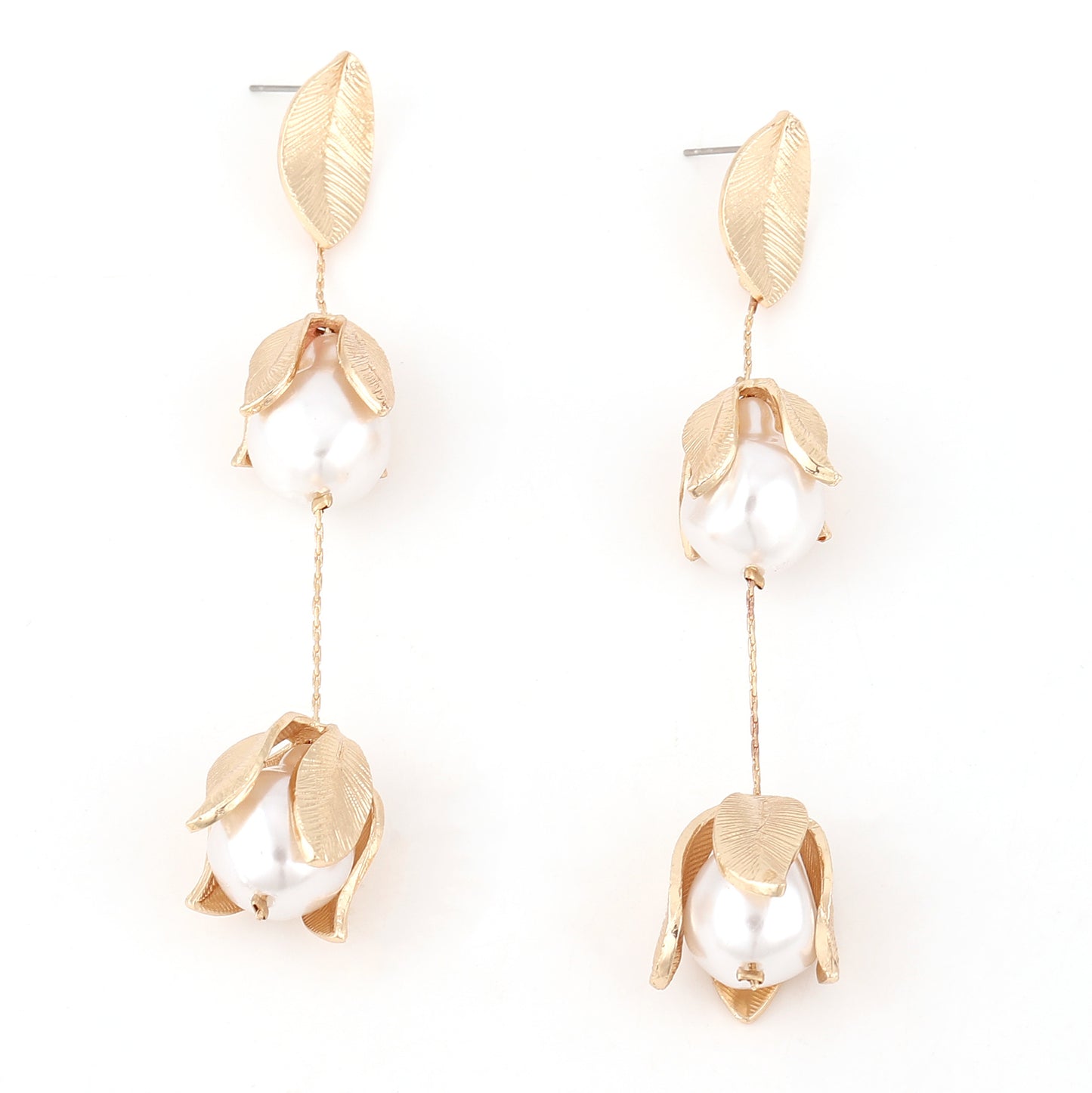 Stylish  Minimalist Floral Pearl-Accented Chain Earrings for Women – Versatile Design Perfect for Summer and Autumn Wear