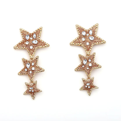 Stylish Statement Long Drop Earrings | Unique Alloy Five-Point Star Design with Sparkling Crystals for Glamorous Looks