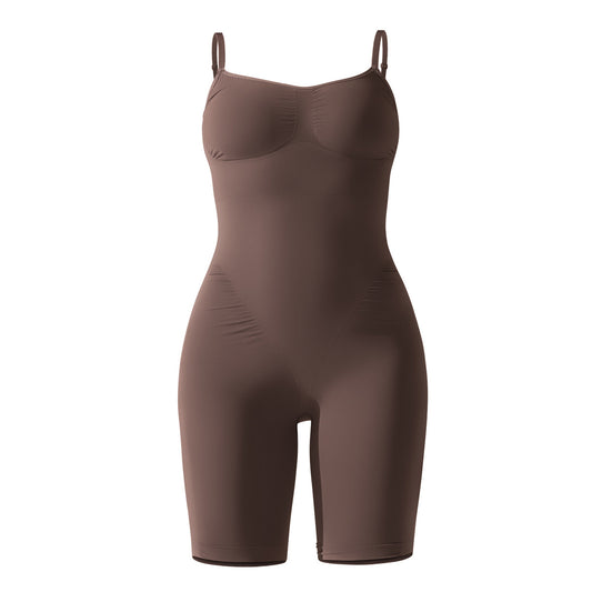 Seamless Knit Solid Color Bodysuit for Women High Elasticity Shapewear Bodysuit with Shorts for Sports Running and Fitness