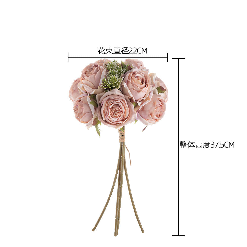 Artificial Snowy Rose Bouquet with Handle - Elegant INS-Style Decorative Faux Flowers for Home Decor - CL04001