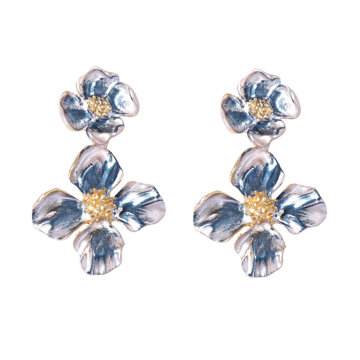Unique and Artistic Alloy Stainless Steel Floral Ear Studs with Elegant Watercolor Design - Lightweight and Trendy Women's Earrings