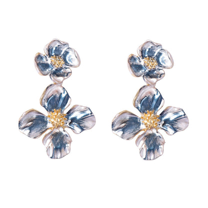Unique and Artistic Alloy Stainless Steel Floral Ear Studs with Elegant Watercolor Design - Lightweight and Trendy Women's Earrings