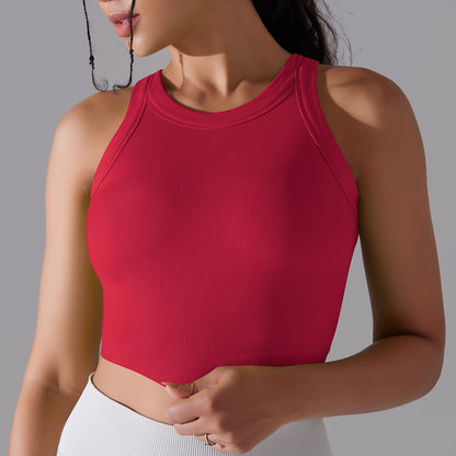 Seamless Ribbed Sports Yoga Tank Top with Built In Cups Comfortable and No Show Fitness Bra for Support