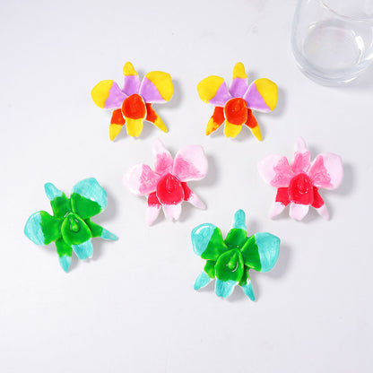 Bohemian Large Hand-Painted Drip Oil Colorful Flower Earrings - Unique, Fresh, and Versatile Vacation Jewelry