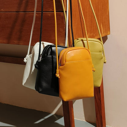 Women's Korean Inspired Single Shoulder Bag Full Grain Leather Crossbody Phone Purse for Commuting