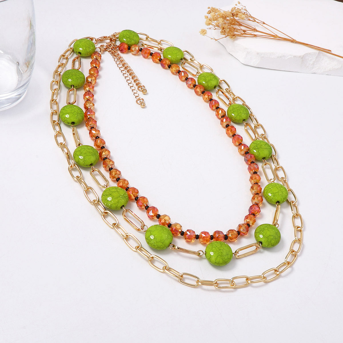 Trendy Minimalist Geometric Beaded Layered Chain Necklace for Women – Versatile Everyday Accessory Perfect for Casual Outfits