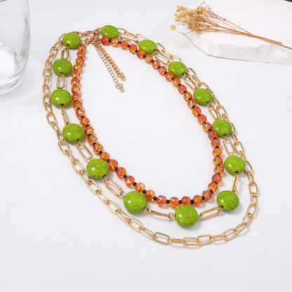 Trendy Minimalist Geometric Beaded Layered Chain Necklace for Women – Versatile Everyday Accessory Perfect for Casual Outfits