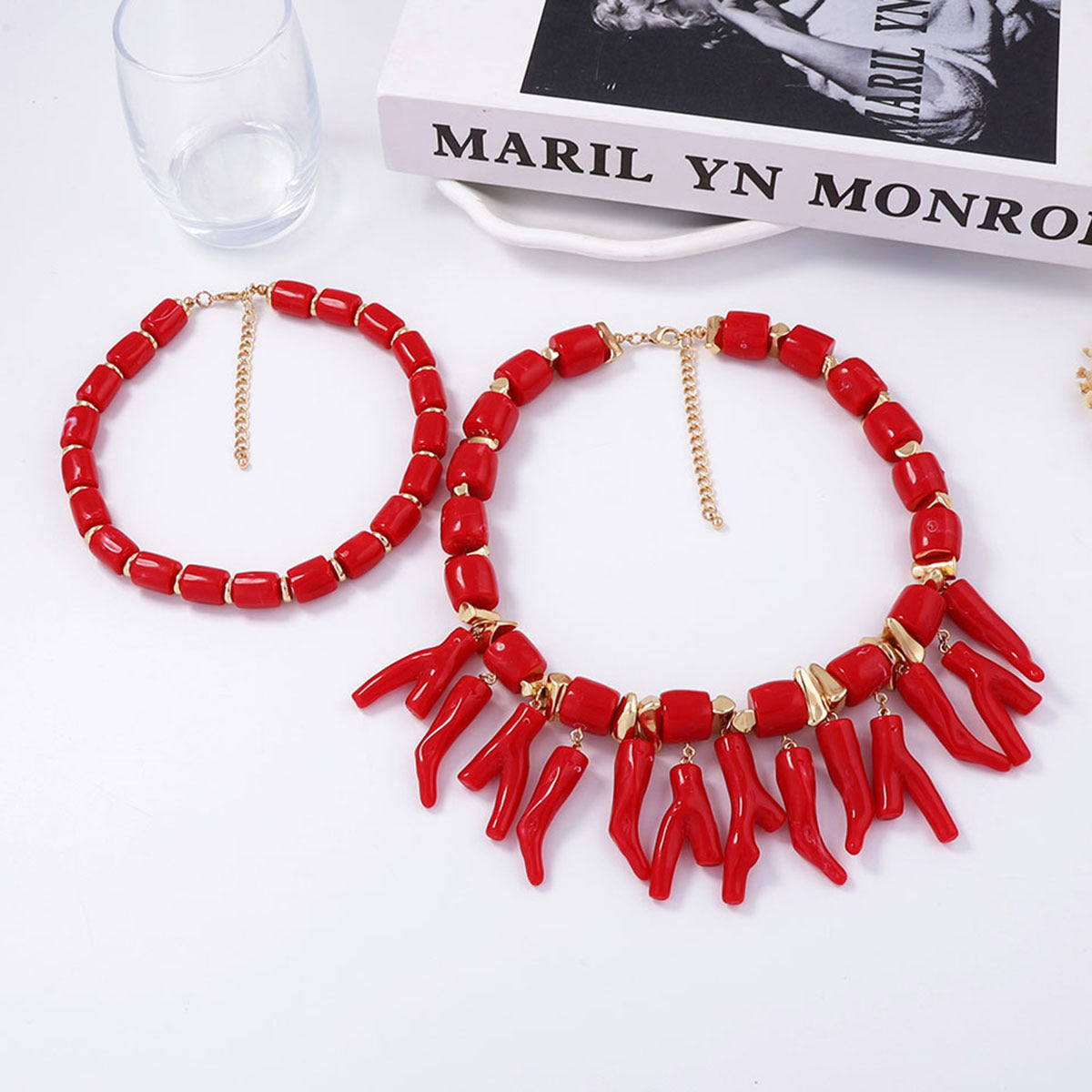 Exaggerated Beach-Inspired Coral Pendant Necklace for Women – Stylish Double Layered Casual Jewelry for Effortless Layering