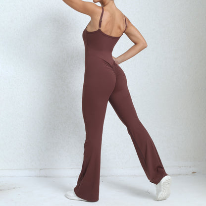 Slim Fit Yoga Jumpsuit for Women High Waisted Butt Lifting Workout Bodysuit with Flared Wide Leg Pants for Comfort and Style