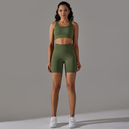 Seamless Jacquard Knitted Women's Yoga Outfit Sports Bra with Beautiful Back High Waisted Butt Lifting Tight Shorts for Fitness Performance