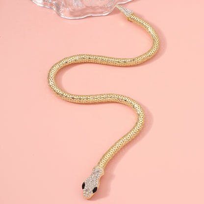 Exquisite Punk Style Gold Plated Magnetic Snake Chain Choker with Dazzling Rhinestones - Versatile Statement Jewelry Perfect for Any Occasion