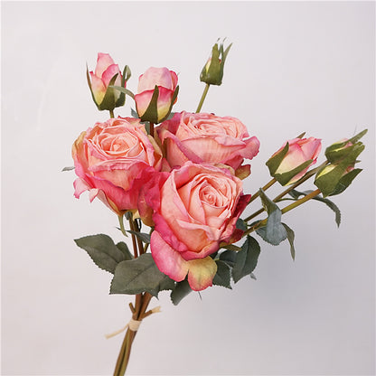 European Artificial Flower Bouquet - 9-Head Greek Rose Arrangement for Elegant Home Décor, Luxurious Silk Floral Accent with Stunning Edge Detail