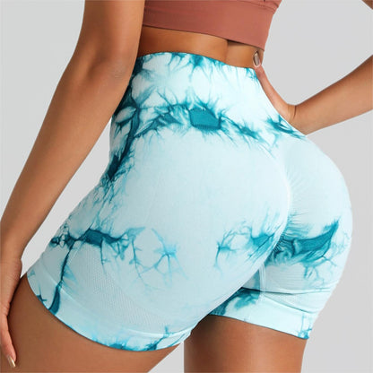 Seamless Tie Dye High Waisted Fitness Shorts for Women Enhancing Tummy Control Peach Yoga Workout Shorts