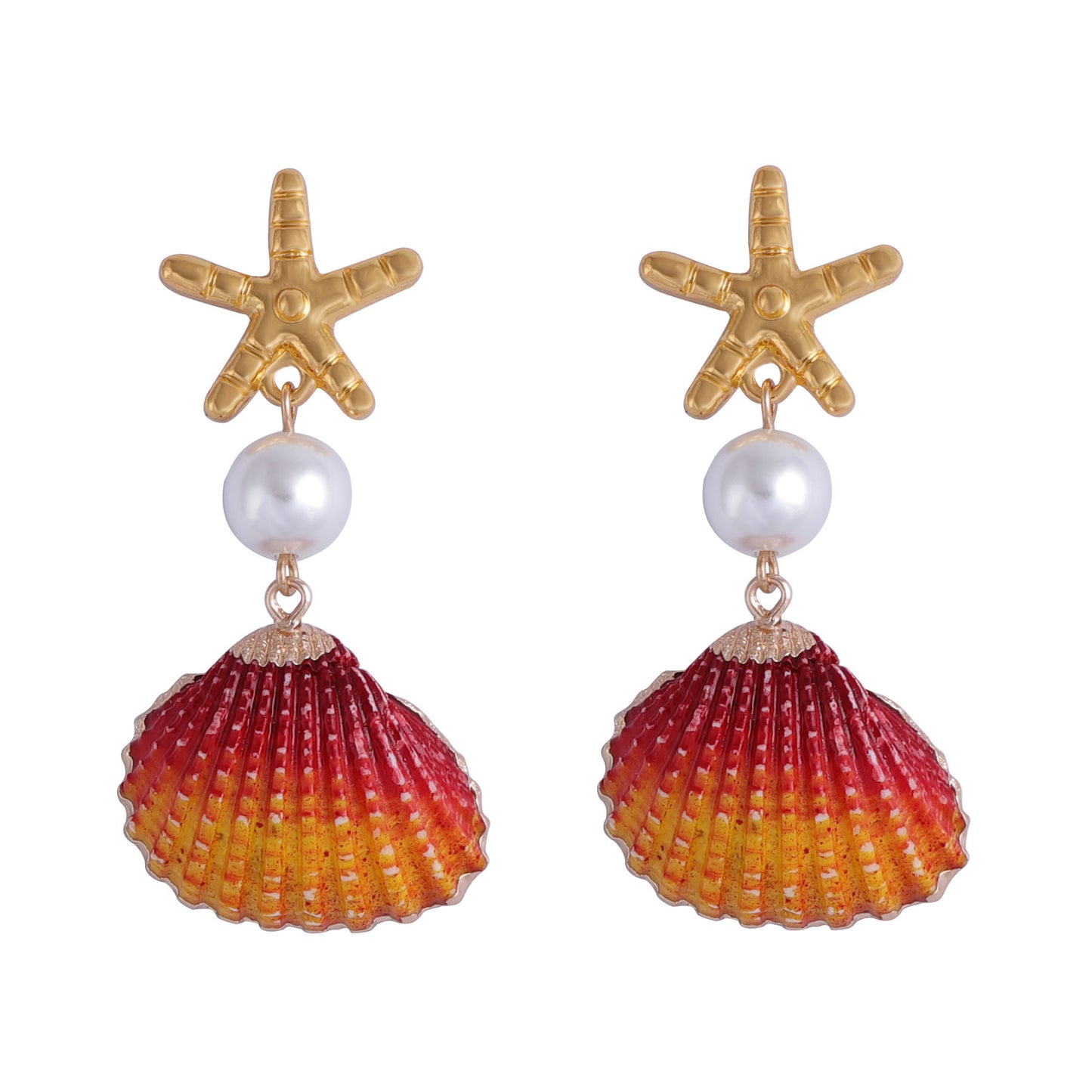 Unique Ocean-Inspired Colorful Shell and Faux Pearl Starfish Earrings for Women – Creative Design, Perfect for Beach Lovers