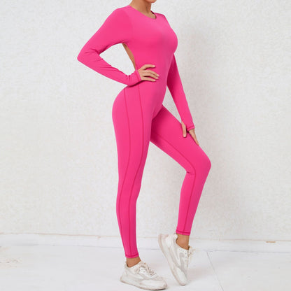 Seamless Solid Color Bodysuit with Innovative Back Design for Fitness Yoga and Activewear with Stretchy Breathable Fabric