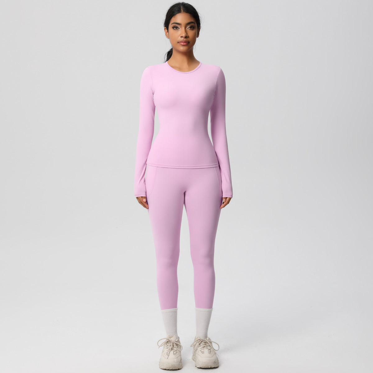 High Performance Fleece Lined Long Sleeve Yoga Set with Pockets for Outdoor High Intensity Workouts for Comfort and Flexibility