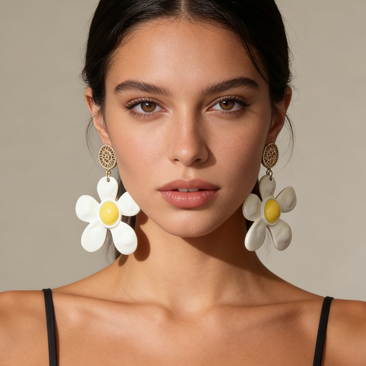 Elegant Oversized Floral Alloy Drop Earrings - Simple, Fresh, and Sweet Design for Versatile Sophistication