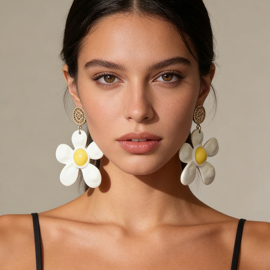 Elegant Oversized Floral Alloy Drop Earrings - Simple, Fresh, and Sweet Design for Versatile Sophistication