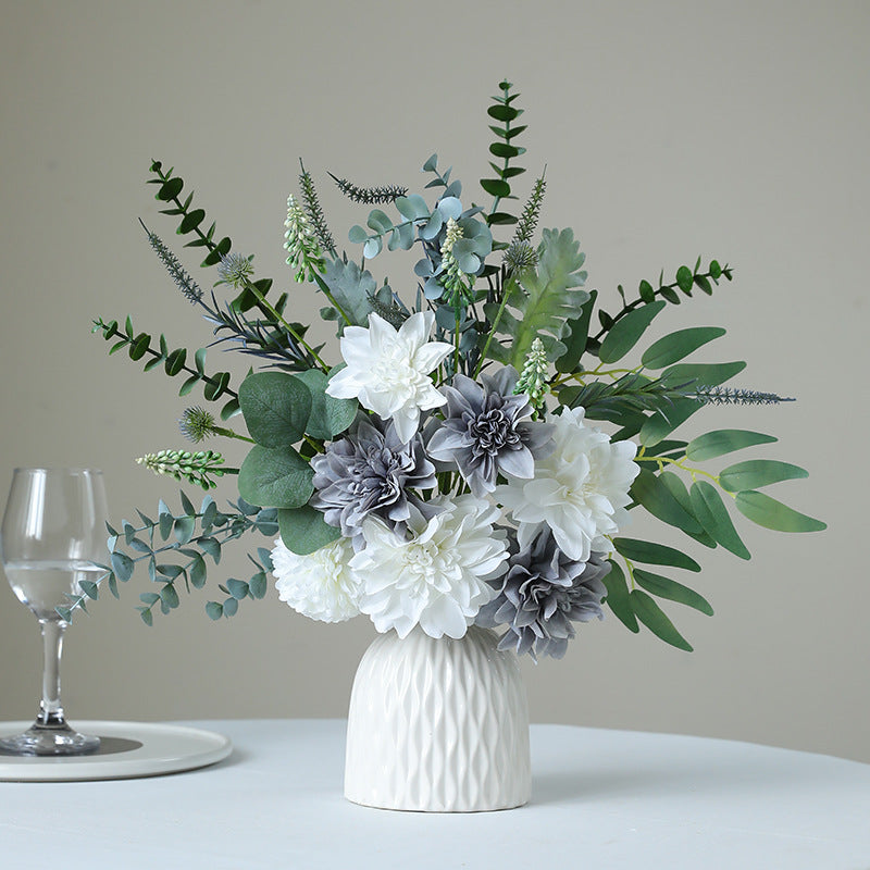 Stunning Faux Eucalyptus Dahlia Flower Bouquet Set - Perfect for Dining Tables, Outdoor Picnics, and Home Decor Accents