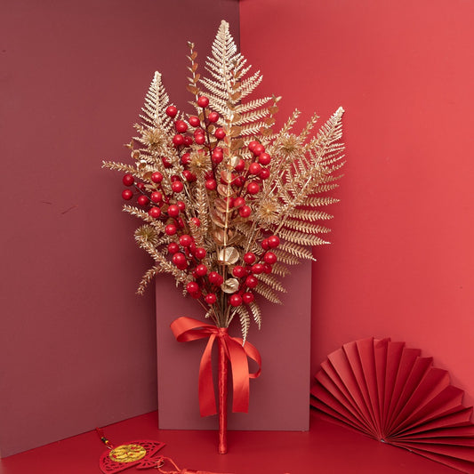 Artificial Floral Arrangement for Weddings - Festive Red Berries & Lucky Fruits - Perfect for New Year Home Décor - INS-Style Faux Flowers CF01112