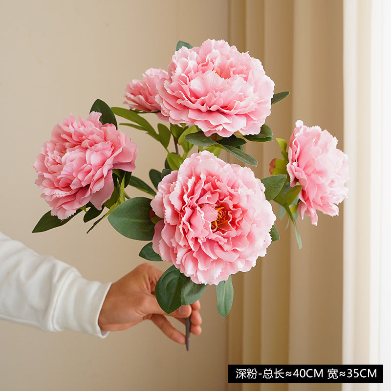 Realistic Faux Peonies Bouquet - 5 Artificial Peony Stems for Home Decor, Dining Table Centerpiece, and Photography Props