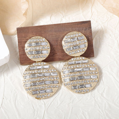 Stunning Simple Geometric Round Pendant Earrings with Full Diamond Sparkle – Perfect for Everyday Glamour and Effortless Chic Style