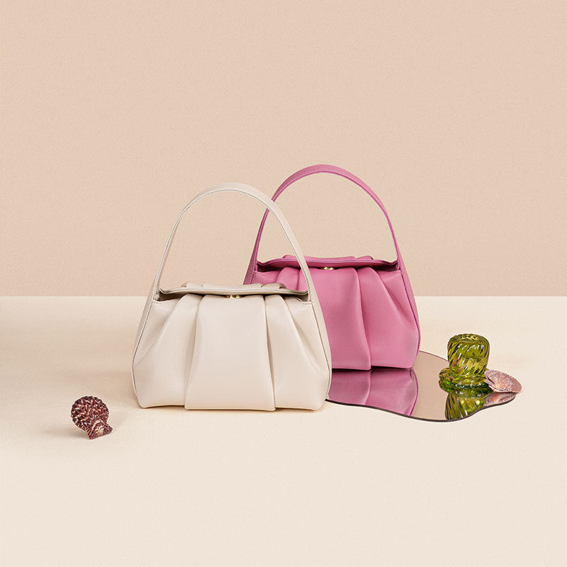 Luxurious Genuine Leather Women's French Ruffle Cloud Bag Versatile Fashion Handbag with High End Appeal for Crossbody Wear and Everyday Use