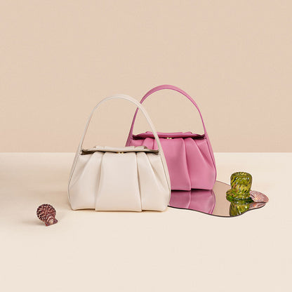 Luxurious Genuine Leather Women's French Ruffle Cloud Bag Versatile Fashion Handbag with High End Appeal for Crossbody Wear and Everyday Use