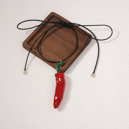 Vibrant Red Chili Pepper Necklace - Eco-Friendly Alloy with Enamel Finish for Unique Layered DIY Style