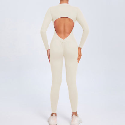 Zip Up Long Sleeve Yoga Jumpsuit for Women Comfortable and Versatile Fitness Bodysuit with Long Pants for Gym and Outdoor Wear