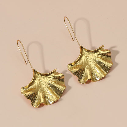 Exquisite Oversized Ginkgo Leaf Alloy Earrings - Minimalist Creative Design with Stylish Metallic Finish for a Unique Fashion Statement