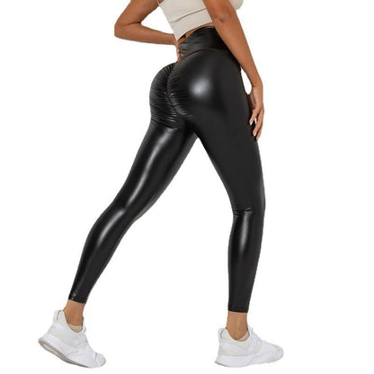 High Waisted Shiny PU Leather Leggings for Plus Size Women Figure Flattering Butt Lifting Stretch Pants for Fashionable All Day Wear