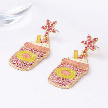 Charming Minimalist Cartoon-Inspired Alloy and Zirconia Teacup Cold Drink Earrings for Women – Perfect for Daily Wear and Unique Gifts