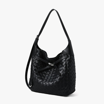 Genuine Leather Handwoven Large Capacity Crossbody Bag Commuter Tote and Casual Shoulder Bag for Women