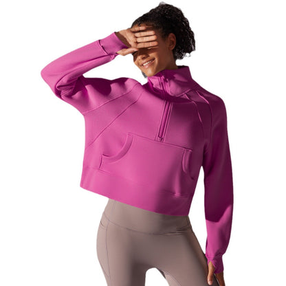 Cozy Half Zip High Neck Yoga Sweatshirt with Thumb Holes for Running Cycling and Fitness Activities