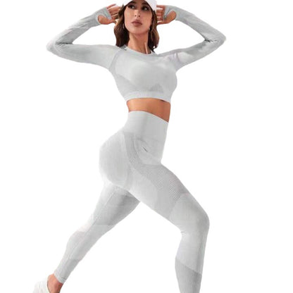 Women's Outdoor Sports Cycling Outfit Lifted Butt Long Sleeve Top Full Length Pants Trending Yoga Set for Quick Dry Running Fitness