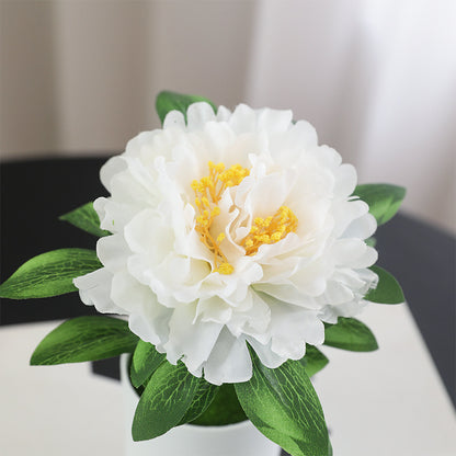 Realistic Silk Peony Flower Potted Plant Set for Home and Office - Elegant Desktop Decoration with Lifelike Faux Flowers