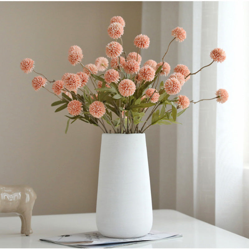 Vibrant Fall-Themed 5-Piece Dandelion Silk Flower Arrangement - Elegant European-Style Faux Floral Decor with Decorative Grass Balls, Hydrangeas, and Ping Pong Chrysanthemums