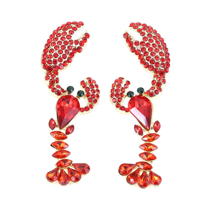 Unique Rhinestone-Inlaid Lobster Earrings - Trendy, Eye-Catching Animal Jewelry for Fashion-Forward Women