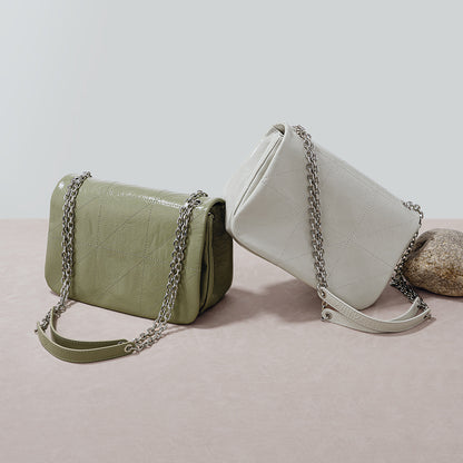 First Layer Waxed Cowhide Leather Quilted Chain Tote Bag Versatile Vintage Luxury Shoulder Bag for Individuals